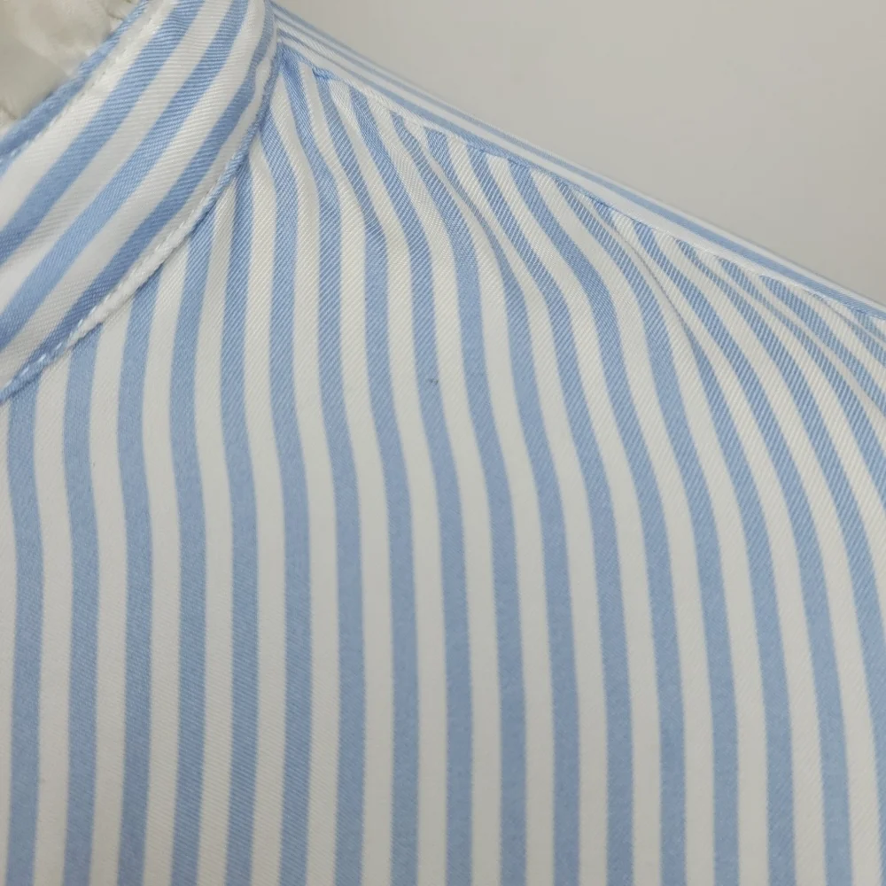 J. Crew Blue & White Striped Cupro Blend Button-Up Shirt Ruffle Trim Size Small